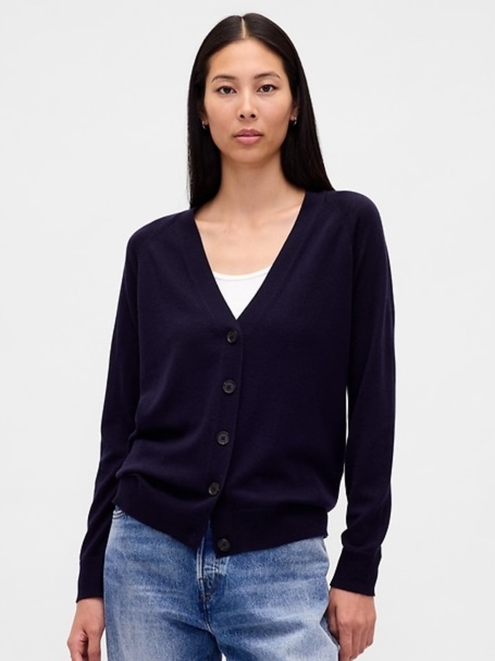 GAP 100% Merino Wool Boyfriend Cardigan XL Navy Blue